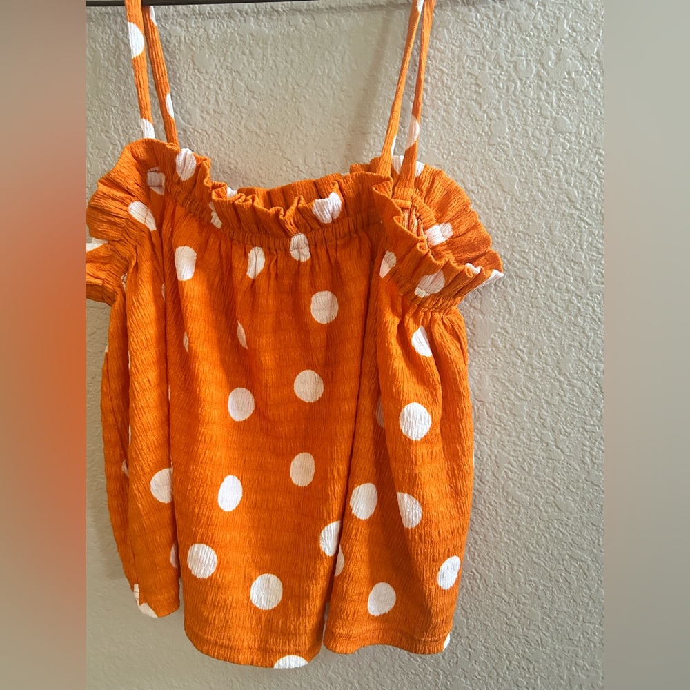Anthropologie Orange Polka Dot Smocked Cami Top - Picture 3 of 5